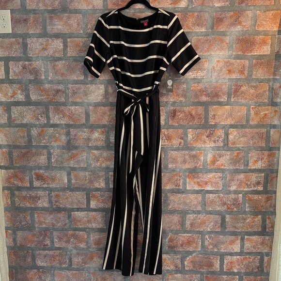 Vince Camuto Black and Cream Striped Jumpsuit - Picture 1 of 7